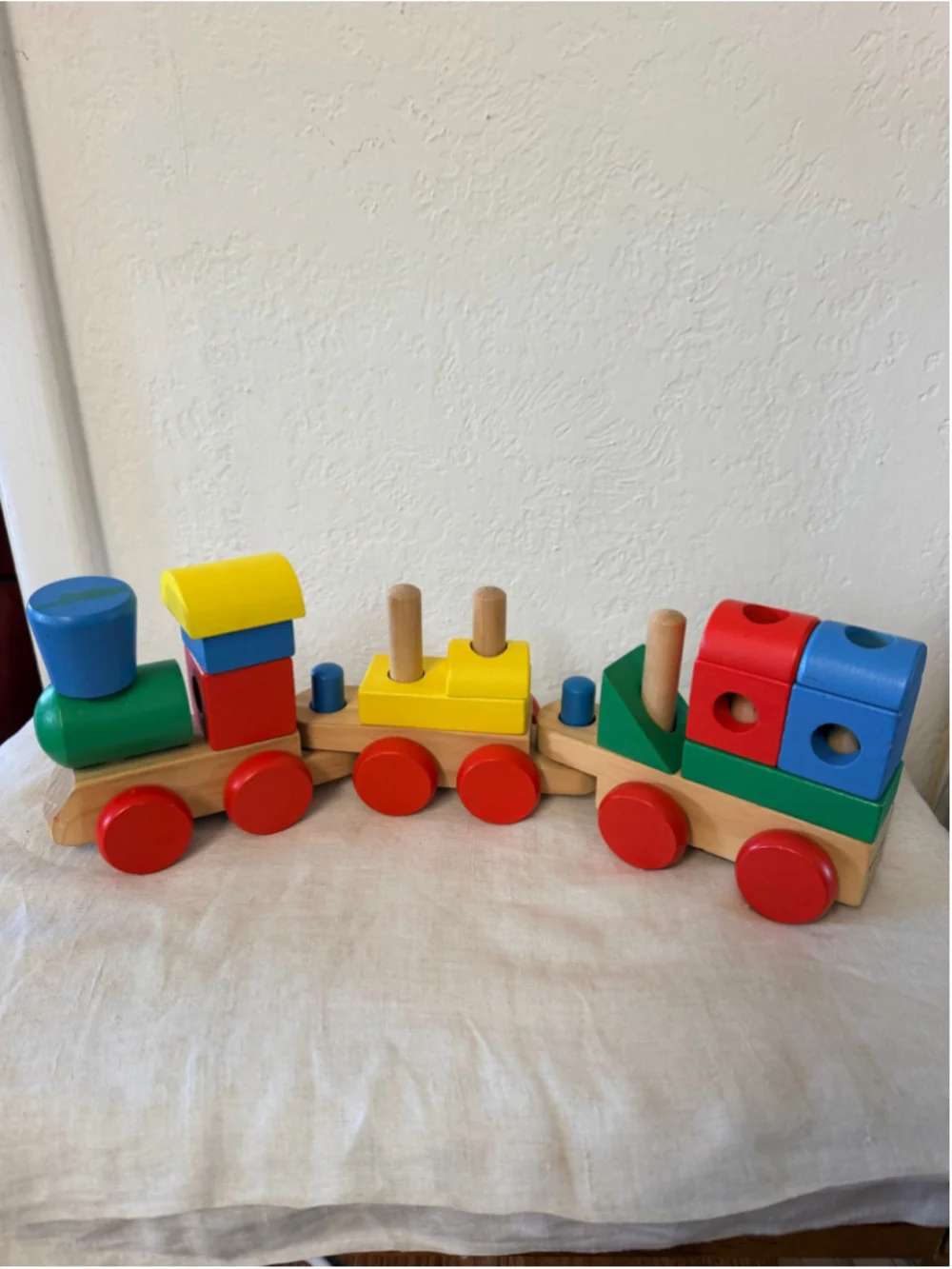 Melissa & Doug Classic Wooden Stacking Train Colorful Blocks Toddler Toy